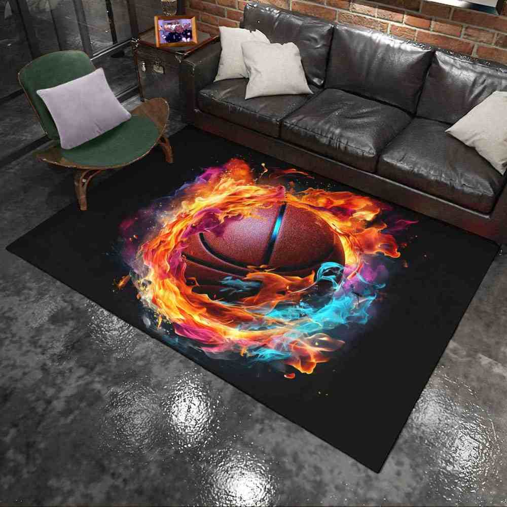 Red Fire Blue Energy Basketball Teen Boys Room Rug | CozyLil