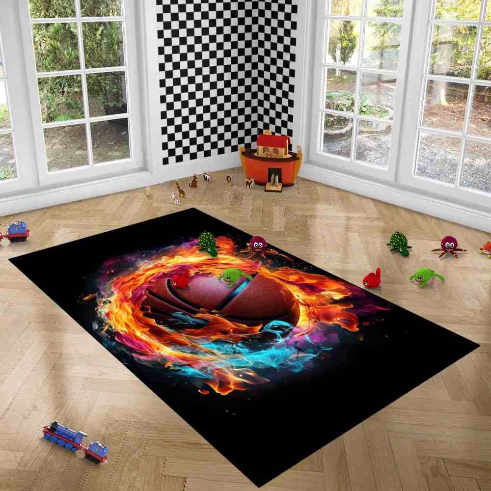 Red Fire Blue Energy Basketball Teen Boys Room Rug | CozyLil