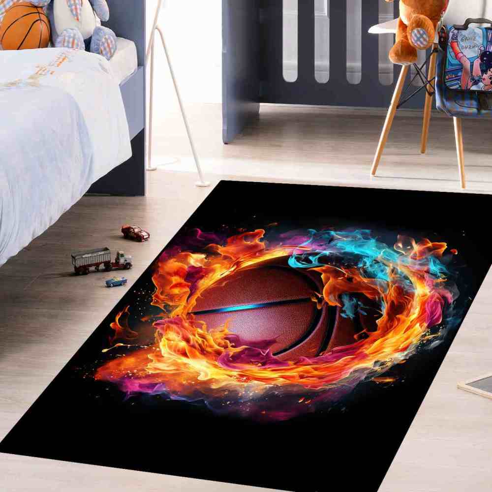 Red Fire Blue Energy Basketball Teen Boys Room Rug | CozyLil