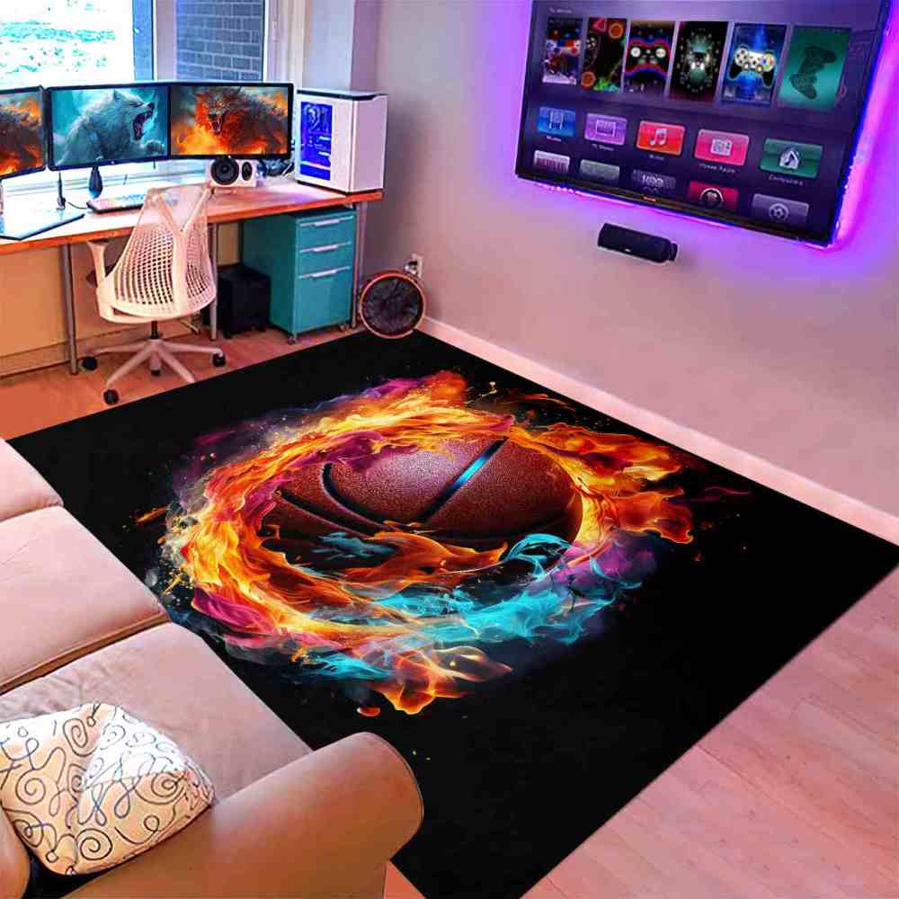 Red Fire Blue Energy Basketball Teen Boys Room Rug | CozyLil