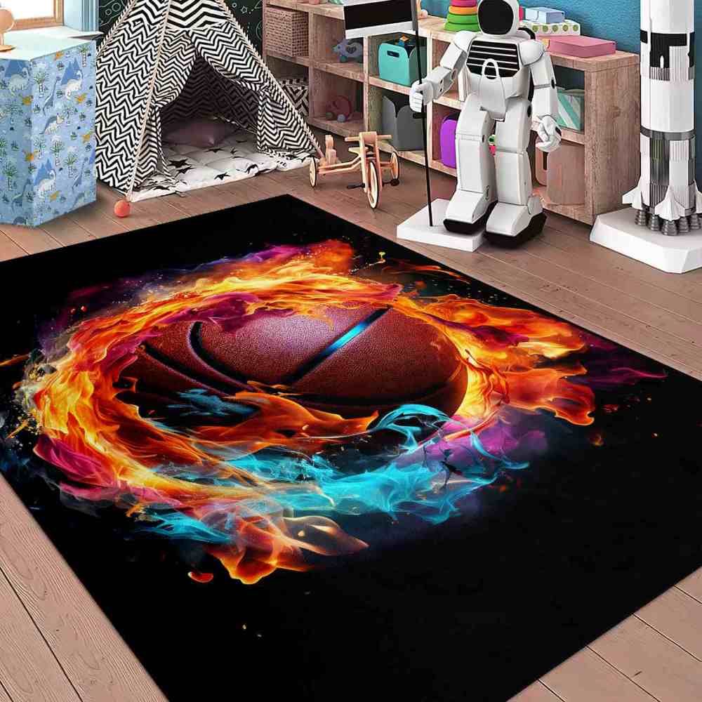Red Fire Blue Energy Basketball Teen Boys Room Rug | CozyLil