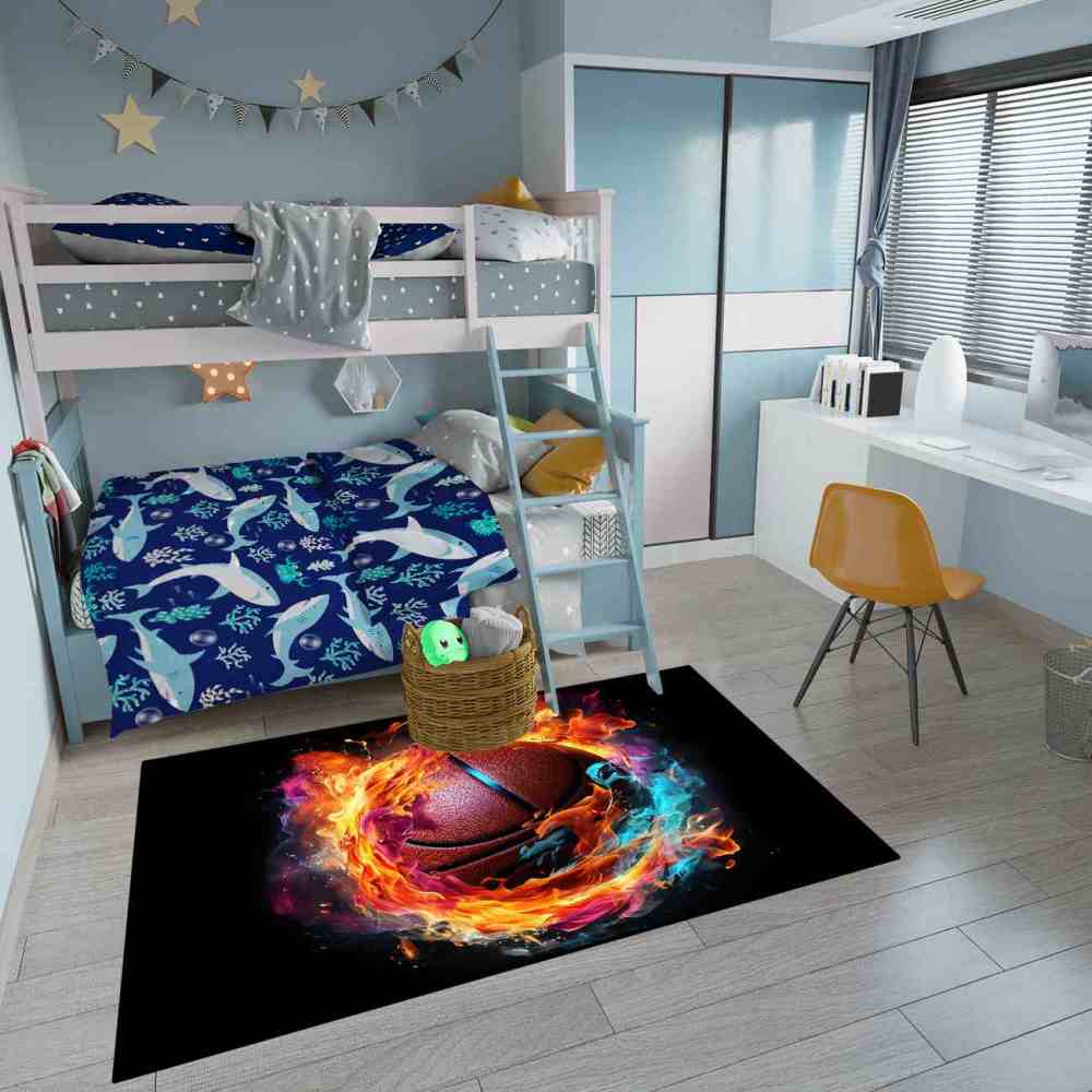 Red Fire Blue Energy Basketball Teen Boys Room Rug | CozyLil