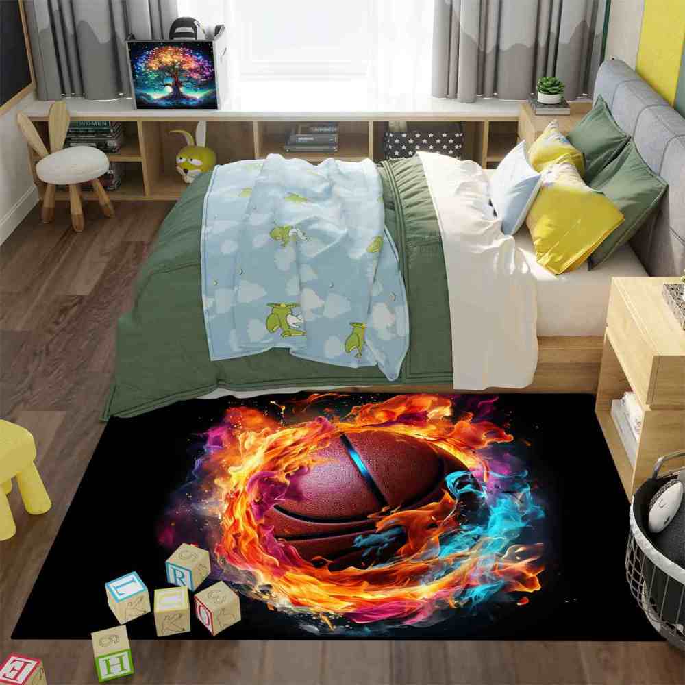 Red Fire Blue Energy Basketball Teen Boys Room Rug | CozyLil