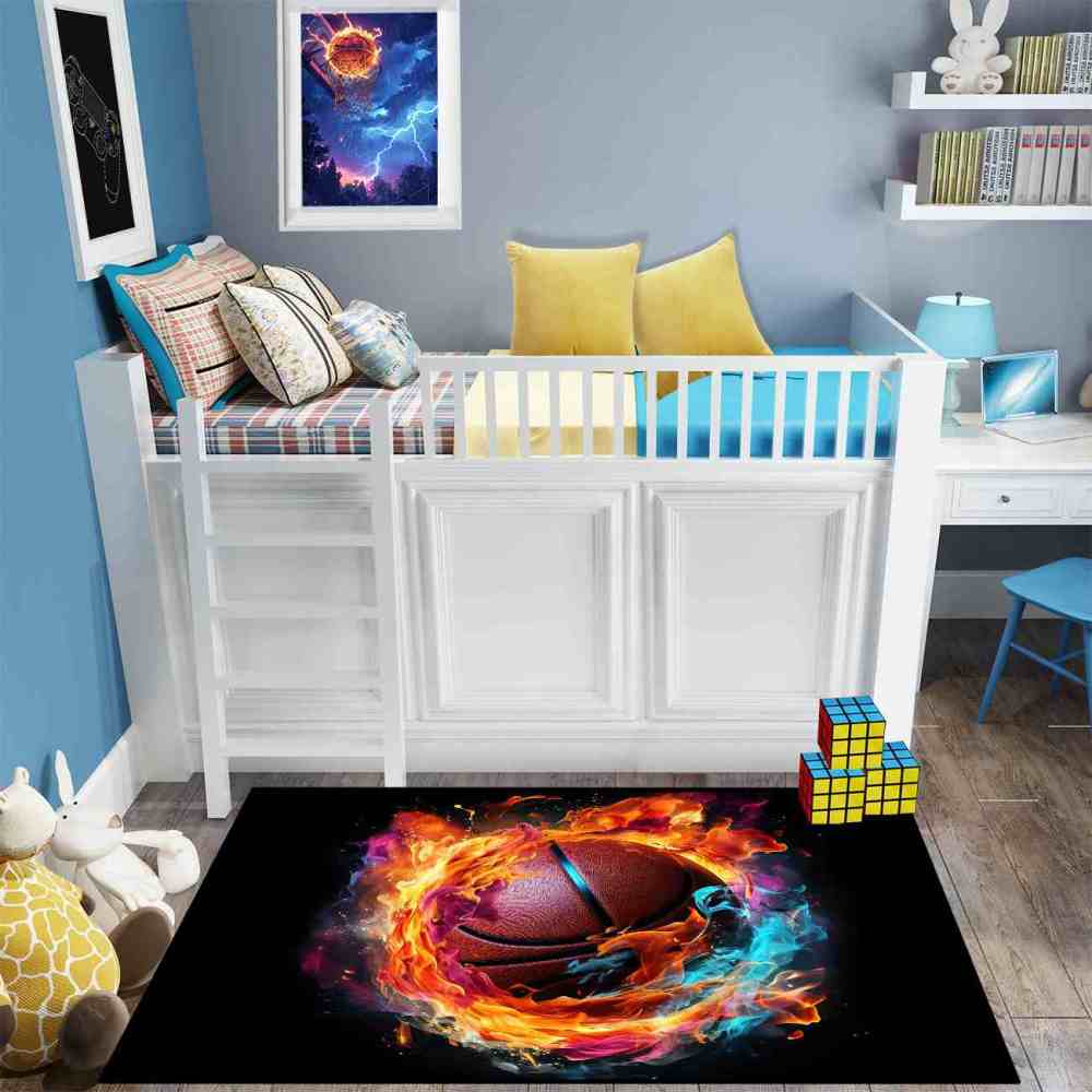 Red Fire Blue Energy Basketball Teen Boys Room Rug | CozyLil