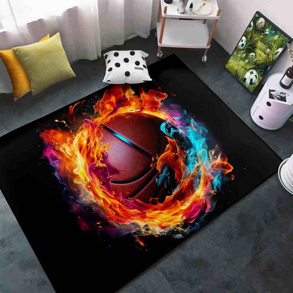 Red Fire Blue Energy Basketball Teen Boys Room Rug | CozyLil