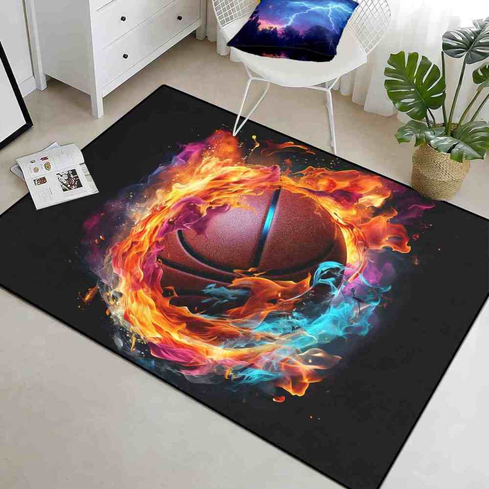 Red Fire Blue Energy Basketball Teen Boys Room Rug | CozyLil