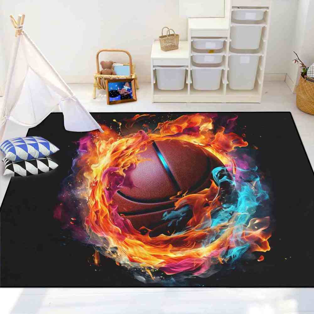 Red Fire Blue Energy Basketball Teen Boys Room Rug | CozyLil