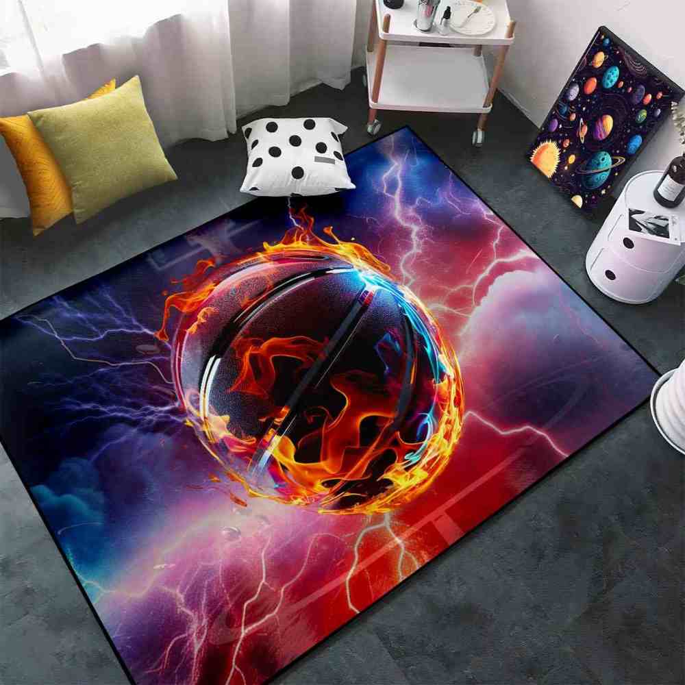 Lightning Strike Flame Basketball Boys Bedroom Rug | CozyLil