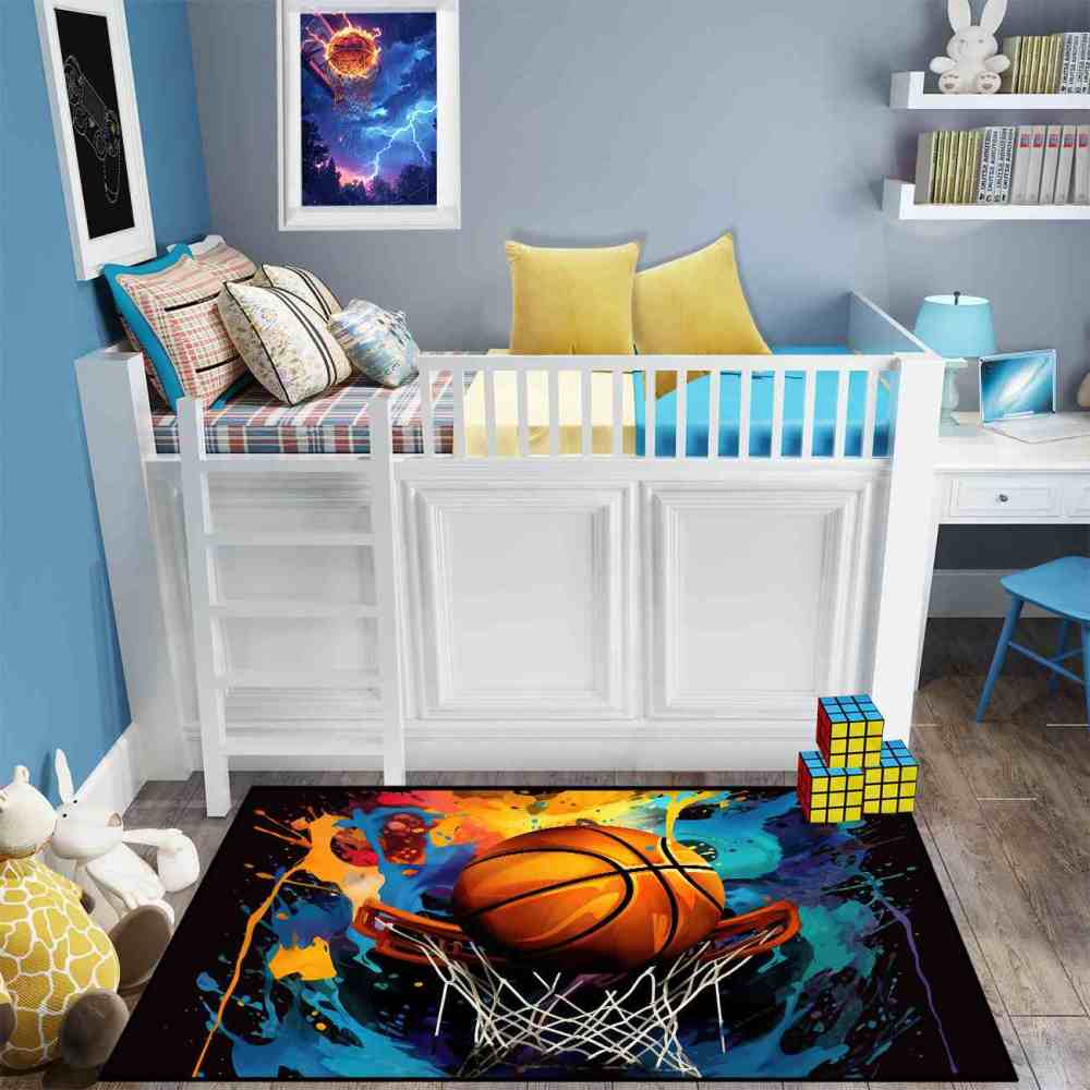 Colorful Paint Splatter Basketball Hoop Kids Rug | CozyLil