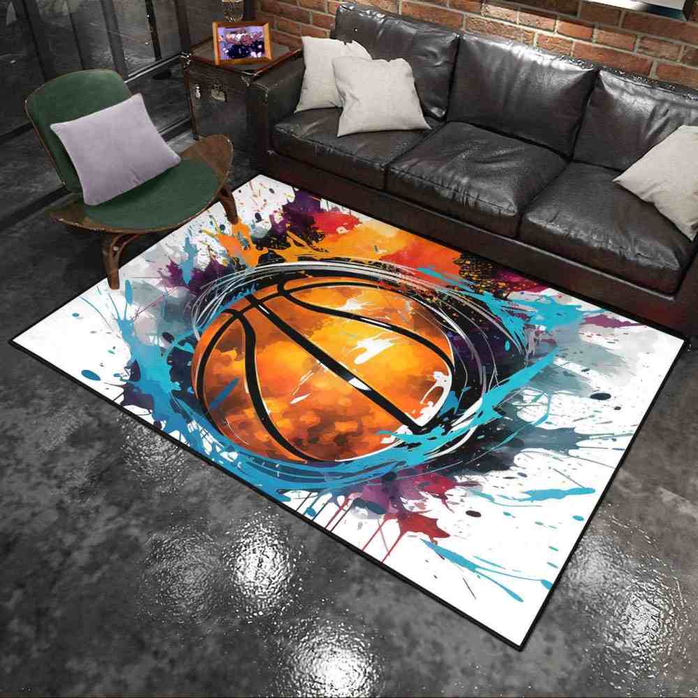 Vibrant Ink Splatter Basketball Boys Room Area Rug | CozyLil