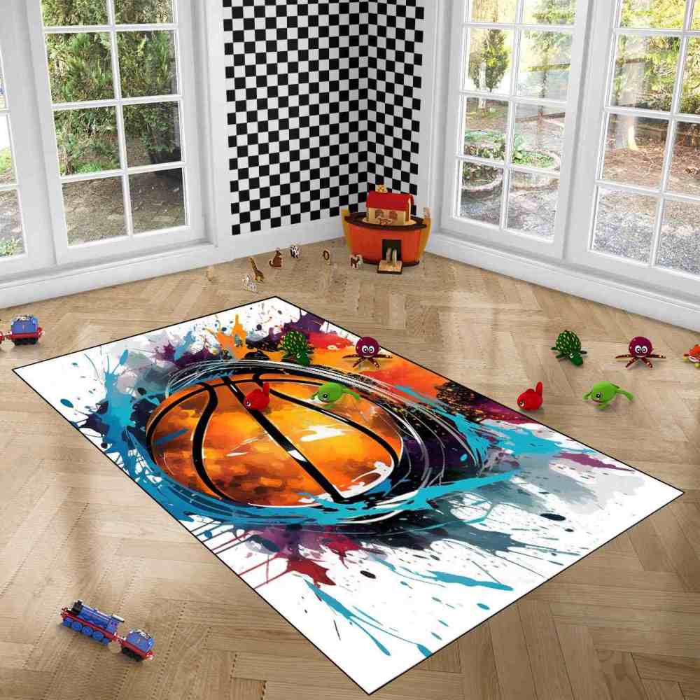 Vibrant Ink Splatter Basketball Boys Room Area Rug | CozyLil