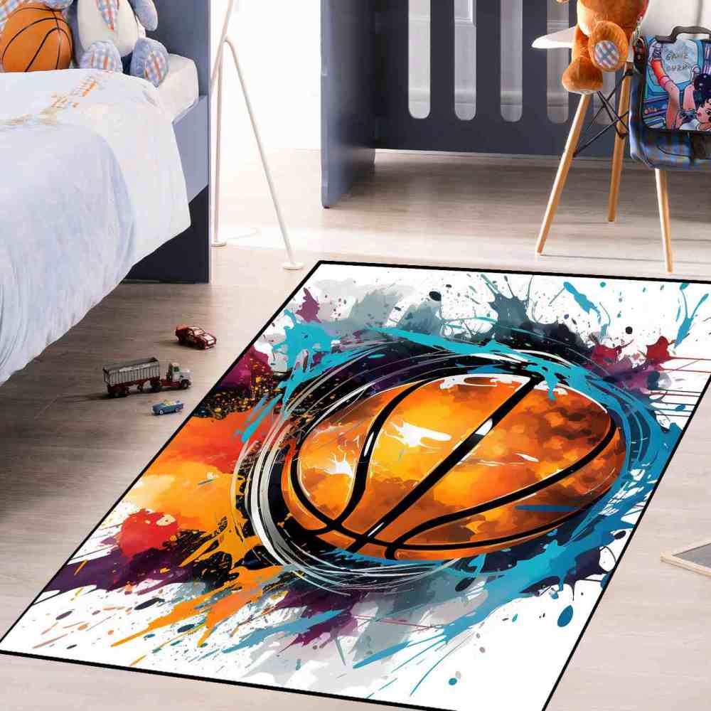 Vibrant Ink Splatter Basketball Boys Room Area Rug | CozyLil
