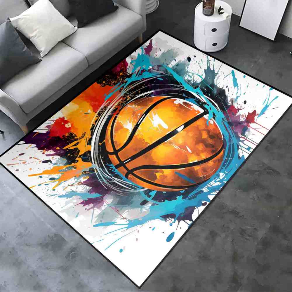 Vibrant Ink Splatter Basketball Boys Room Area Rug | CozyLil