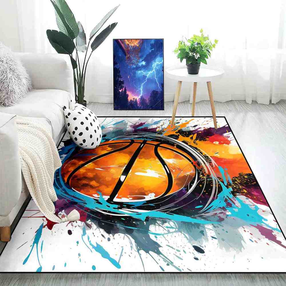 Vibrant Ink Splatter Basketball Boys Room Area Rug | CozyLil