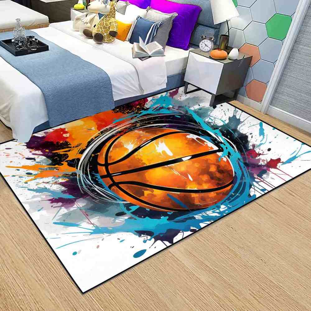 Vibrant Ink Splatter Basketball Boys Room Area Rug | CozyLil