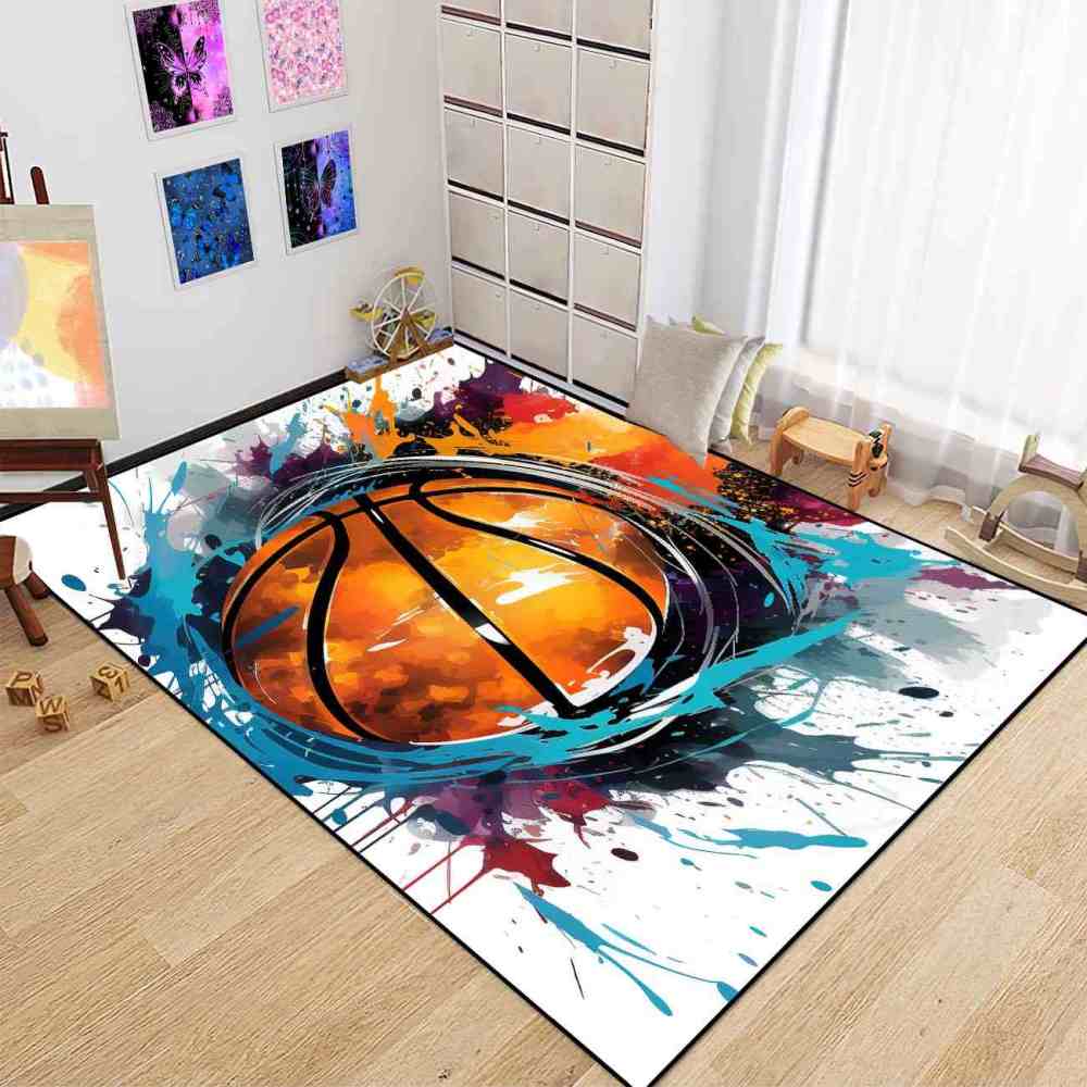 Vibrant Ink Splatter Basketball Boys Room Area Rug | CozyLil
