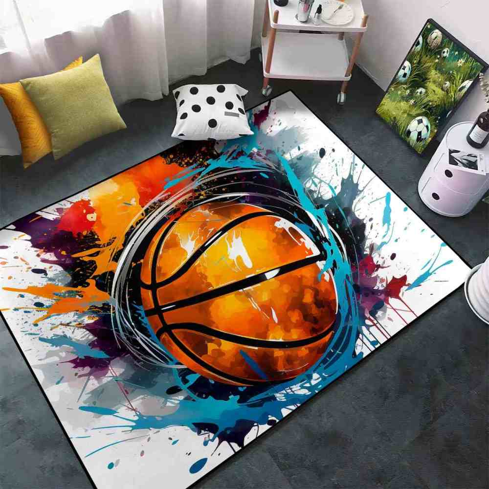 Vibrant Ink Splatter Basketball Boys Room Area Rug | CozyLil