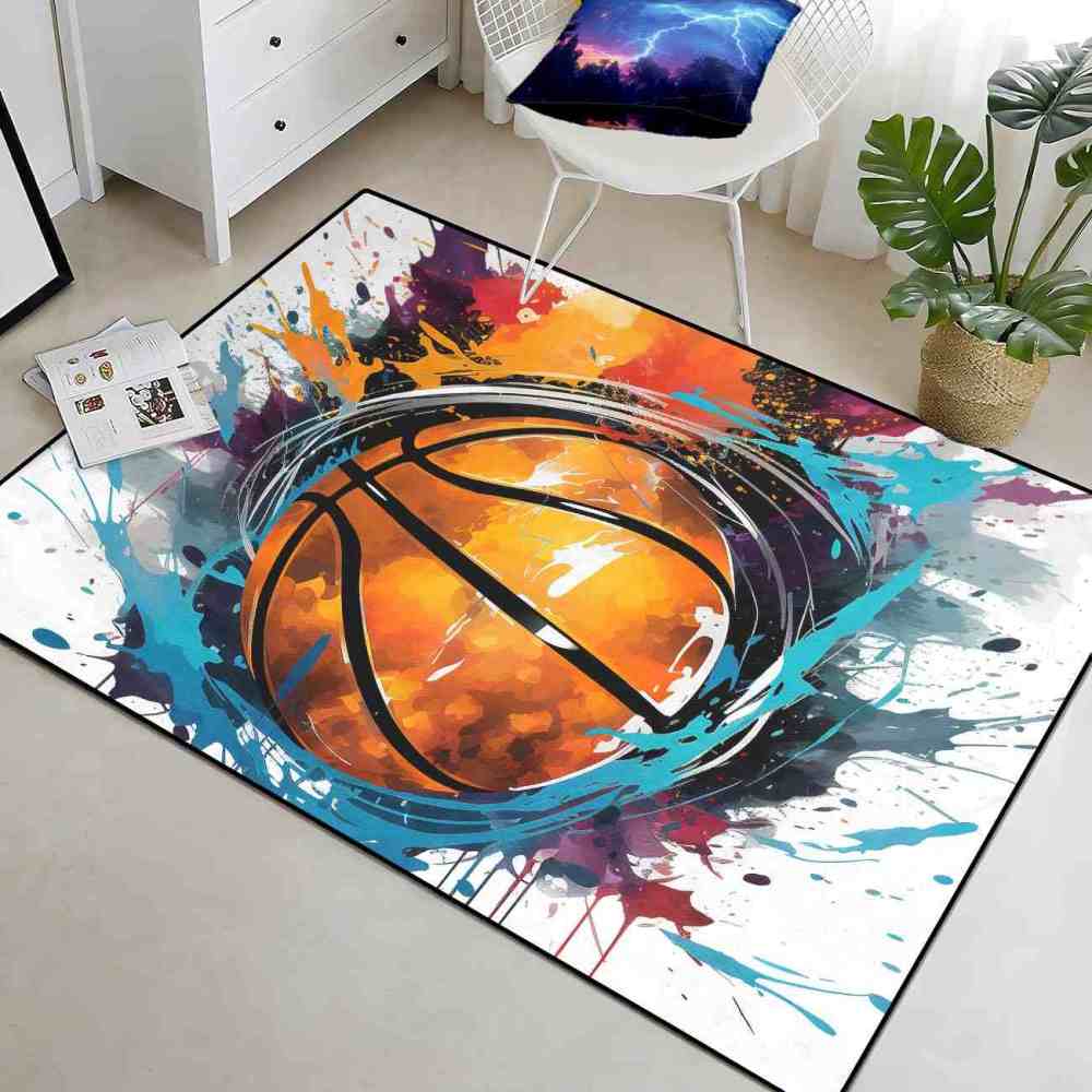 Vibrant Ink Splatter Basketball Boys Room Area Rug | CozyLil