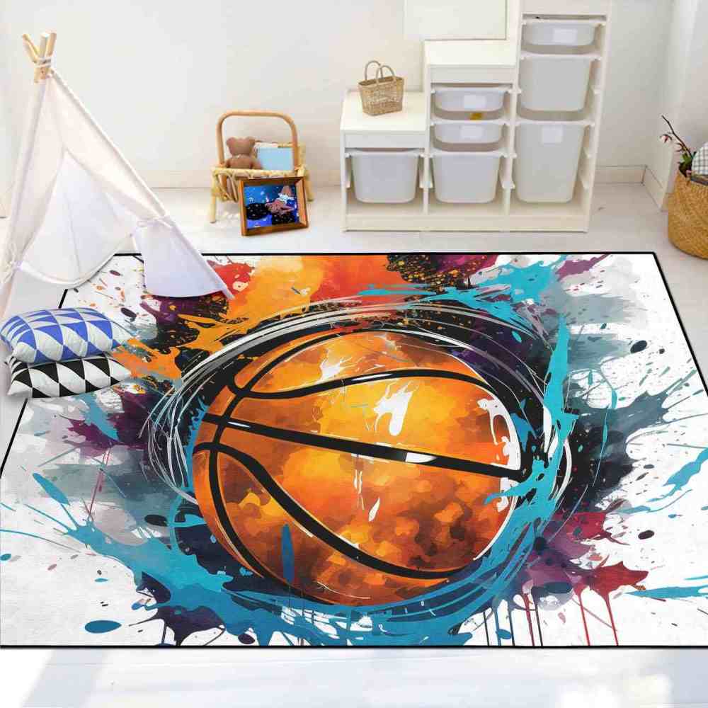 Vibrant Ink Splatter Basketball Boys Room Area Rug | CozyLil