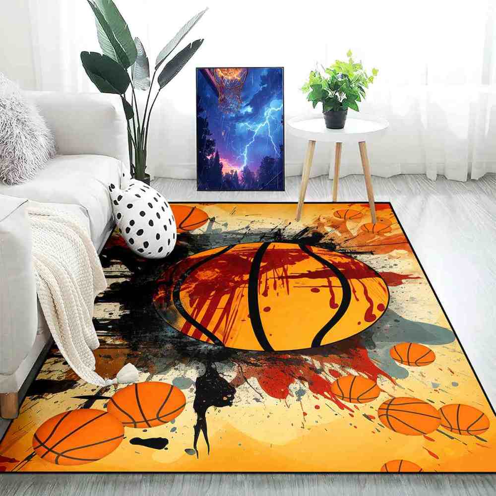 Abstract Multi-Basketball Comic Style Toddler Room Rug Upgrade Ultra Non-Slip Backing | CozyLil