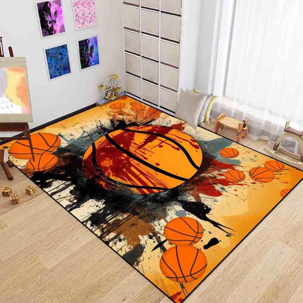 Abstract Multi-Basketball Comic Style Toddler Room Rug Upgrade Ultra Non-Slip Backing | CozyLil
