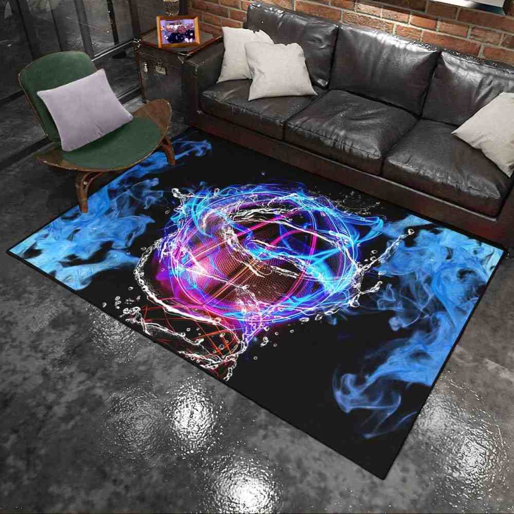 Cyber-Themed Digital Basketball Print Teen Bedroom Rug Upgrade Ultra Non-Slip Backing | CozyLil