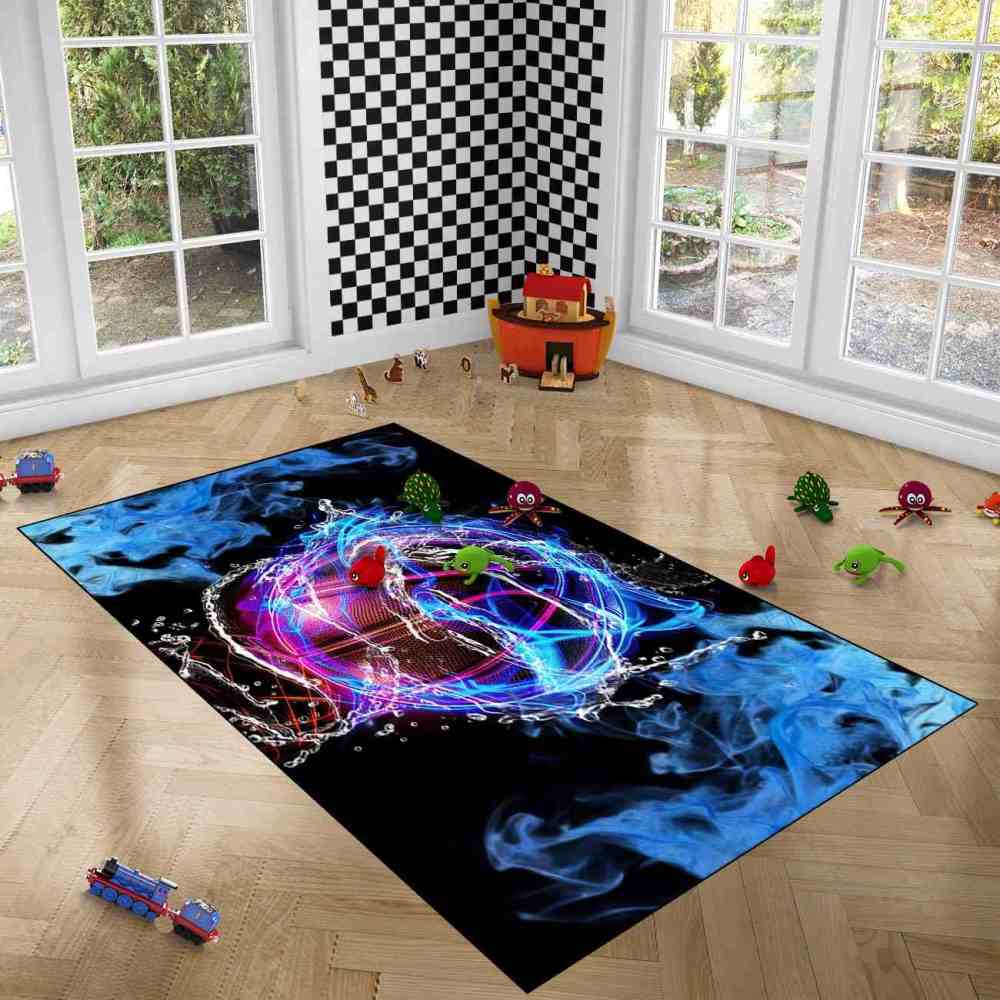 Cyber-Themed Digital Basketball Print Teen Bedroom Rug Upgrade Ultra Non-Slip Backing | CozyLil