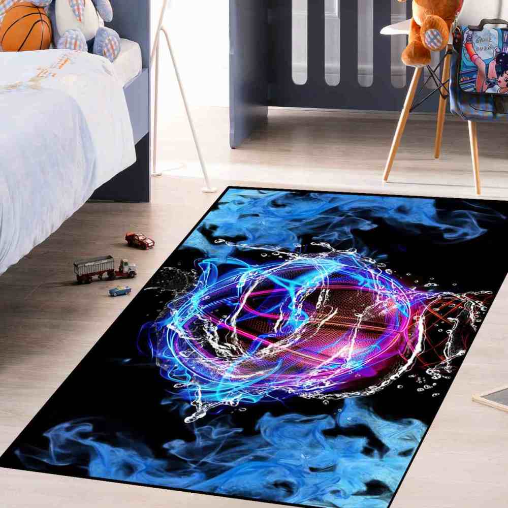 Cyber-Themed Digital Basketball Print Teen Bedroom Rug Upgrade Ultra Non-Slip Backing | CozyLil