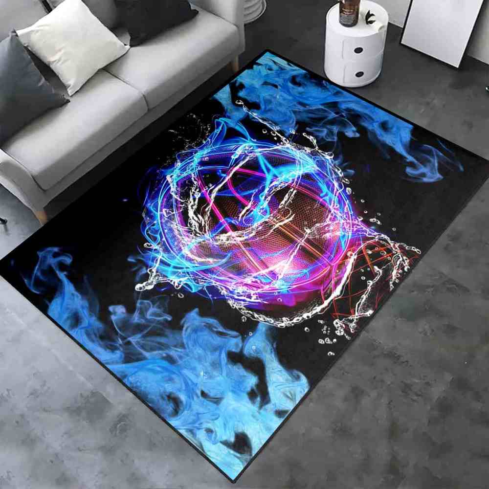Cyber-Themed Digital Basketball Print Teen Bedroom Rug Upgrade Ultra Non-Slip Backing | CozyLil