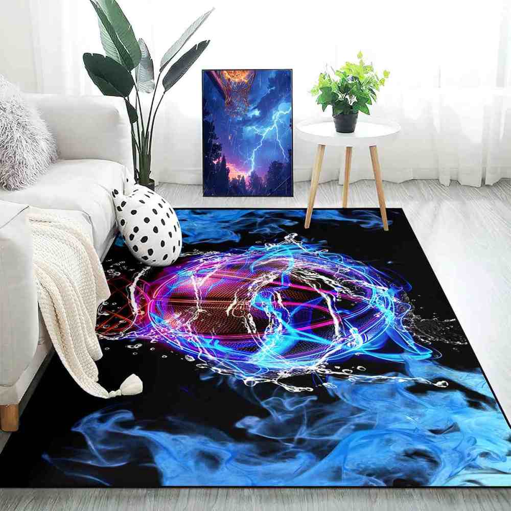 Cyber-Themed Digital Basketball Print Teen Bedroom Rug Upgrade Ultra Non-Slip Backing | CozyLil