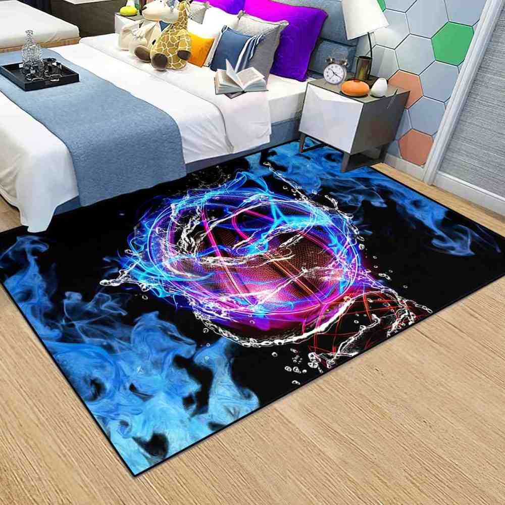 Cyber-Themed Digital Basketball Print Teen Bedroom Rug Upgrade Ultra Non-Slip Backing | CozyLil
