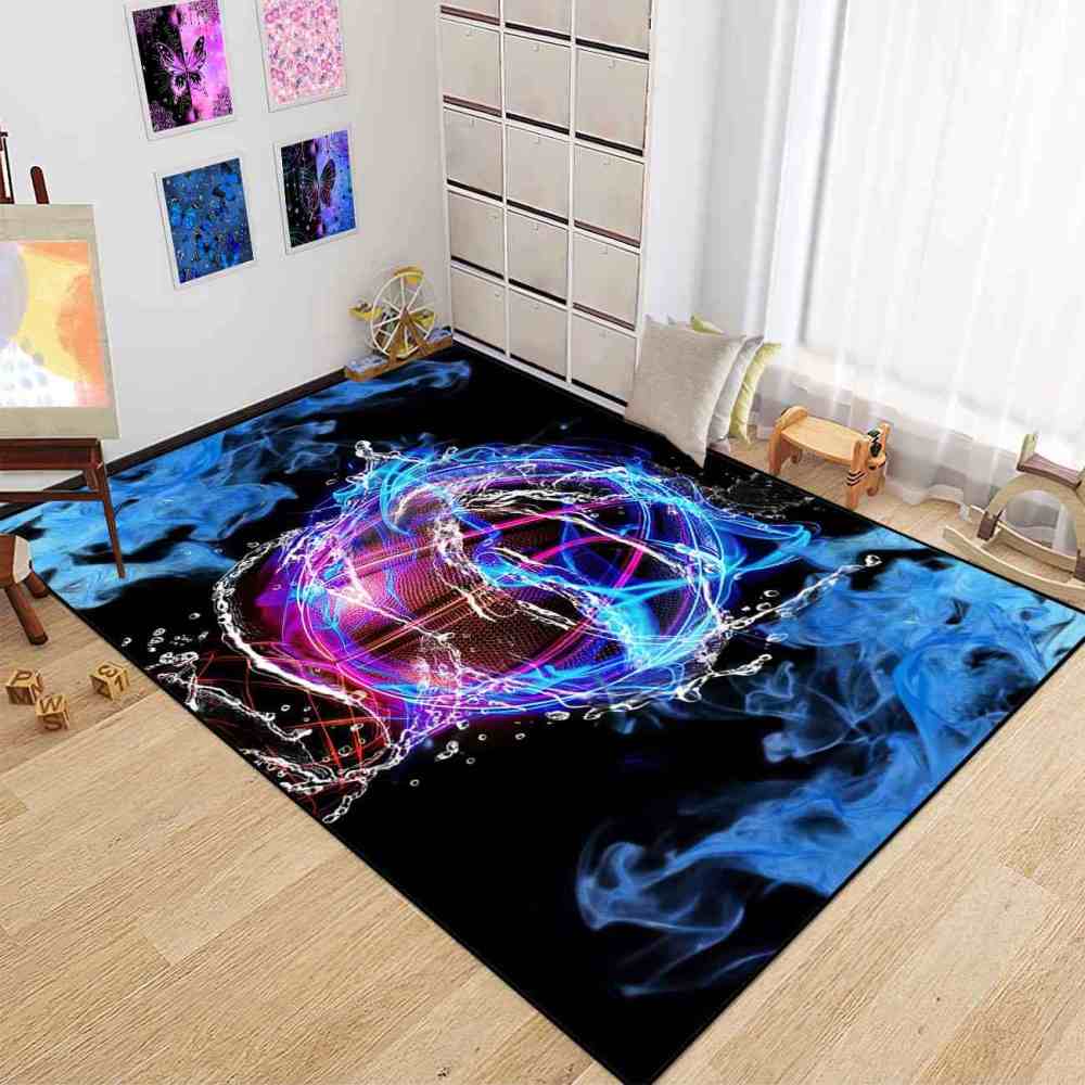 Cyber-Themed Digital Basketball Print Teen Bedroom Rug Upgrade Ultra Non-Slip Backing | CozyLil
