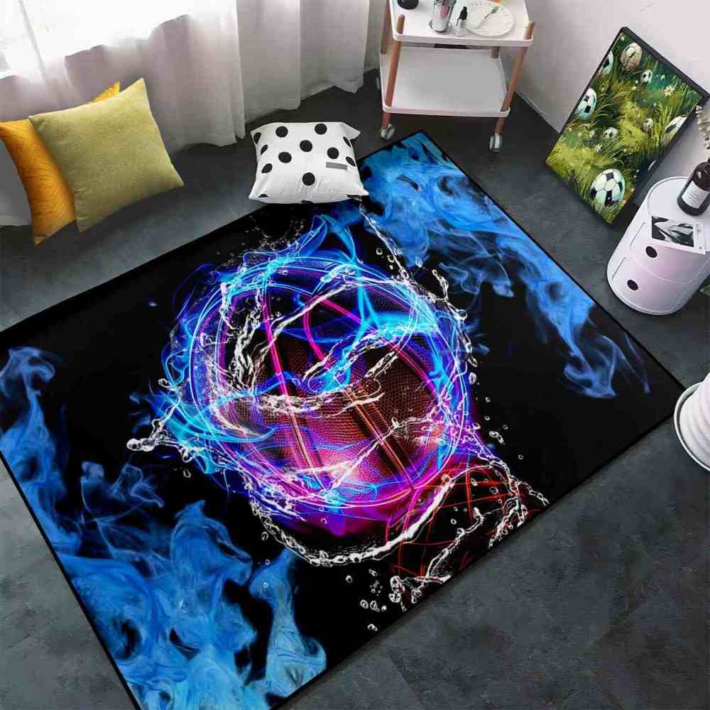 Cyber-Themed Digital Basketball Print Teen Bedroom Rug Upgrade Ultra Non-Slip Backing | CozyLil