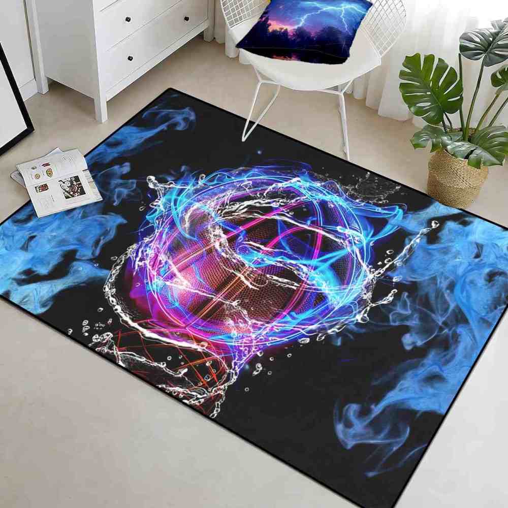 Cyber-Themed Digital Basketball Print Teen Bedroom Rug Upgrade Ultra Non-Slip Backing | CozyLil