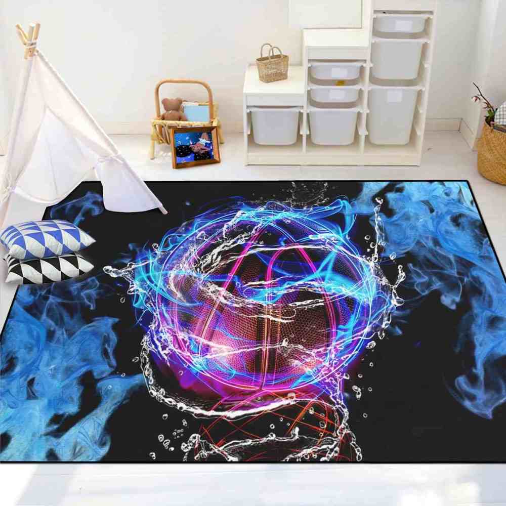 Cyber-Themed Digital Basketball Print Teen Bedroom Rug Upgrade Ultra Non-Slip Backing | CozyLil