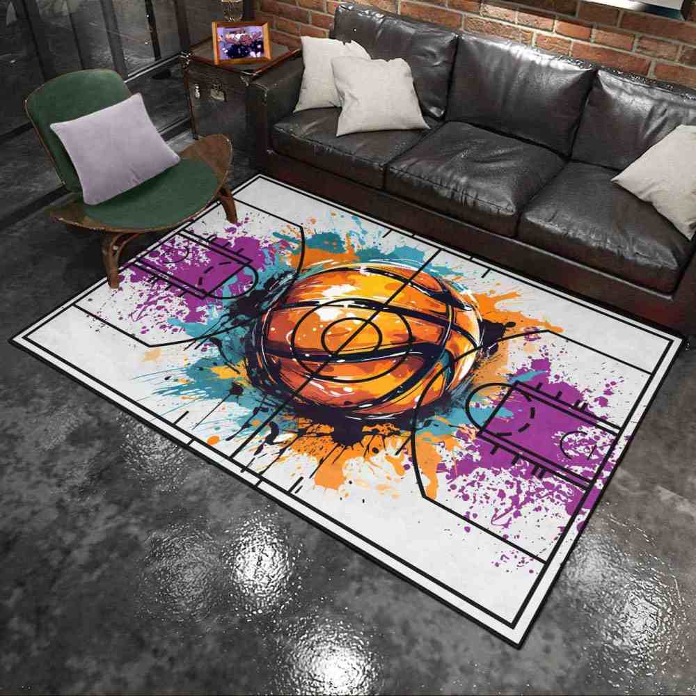 Abstract Basketball Court Layout Boys Room Floor Mat Upgrade Ultra Non-Slip Backing | CozyLil