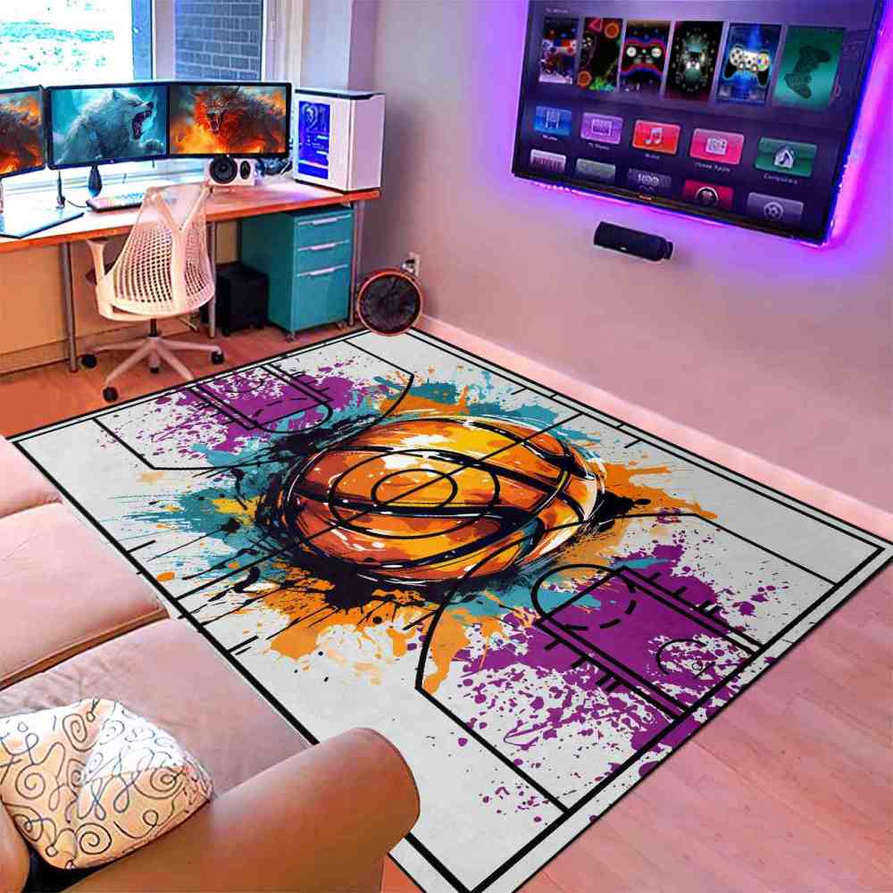 Abstract Basketball Court Layout Boys Room Floor Mat Upgrade Ultra Non-Slip Backing | CozyLil