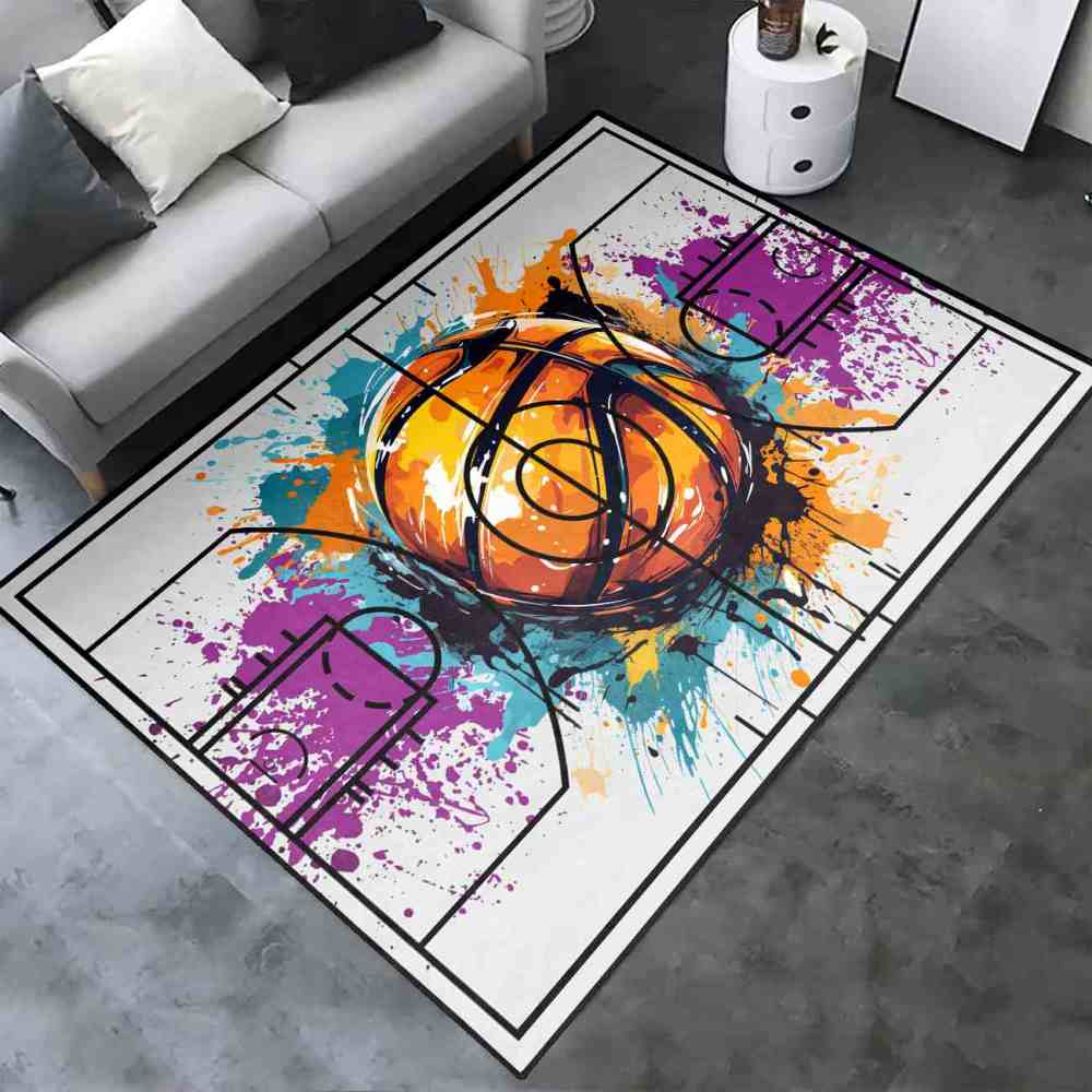 Abstract Basketball Court Layout Boys Room Floor Mat Upgrade Ultra Non-Slip Backing | CozyLil