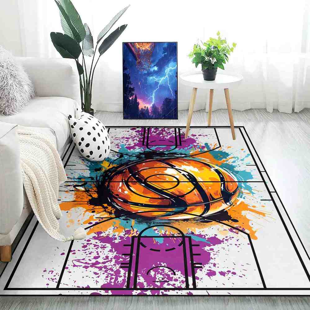 Abstract Basketball Court Layout Boys Room Floor Mat Upgrade Ultra Non-Slip Backing | CozyLil