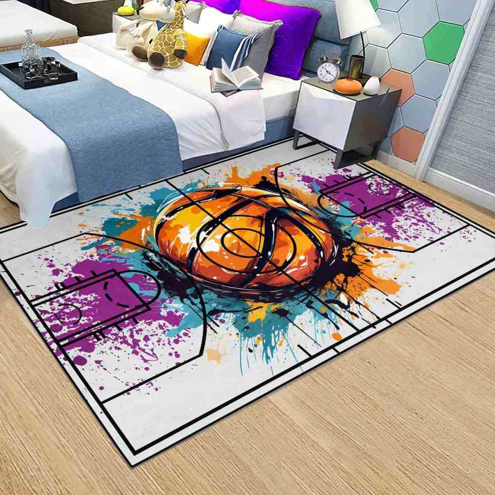 Abstract Basketball Court Layout Boys Room Floor Mat Upgrade Ultra Non-Slip Backing | CozyLil