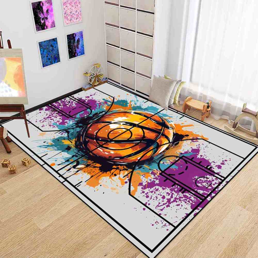 Abstract Basketball Court Layout Boys Room Floor Mat Upgrade Ultra Non-Slip Backing | CozyLil