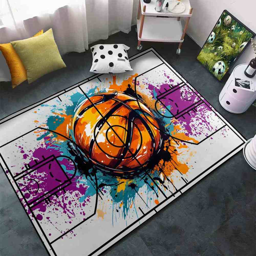 Abstract Basketball Court Layout Boys Room Floor Mat Upgrade Ultra Non-Slip Backing | CozyLil