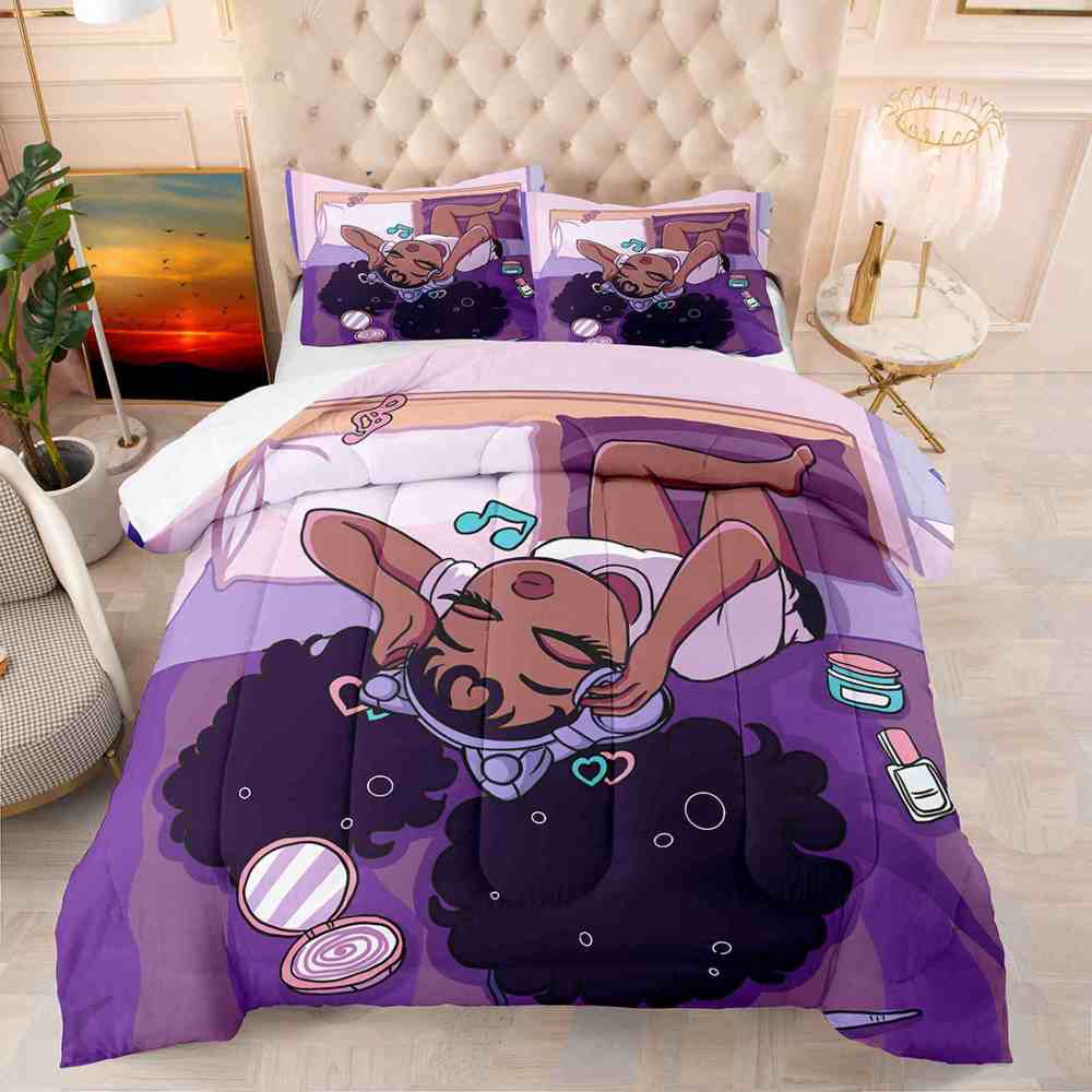 Purple Music Melanin Girl Comforter Set with Headphones | CozyLil