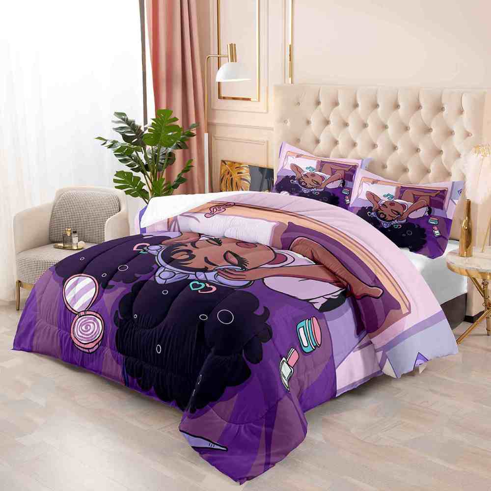 Purple Music Melanin Girl Comforter Set with Headphones | CozyLil