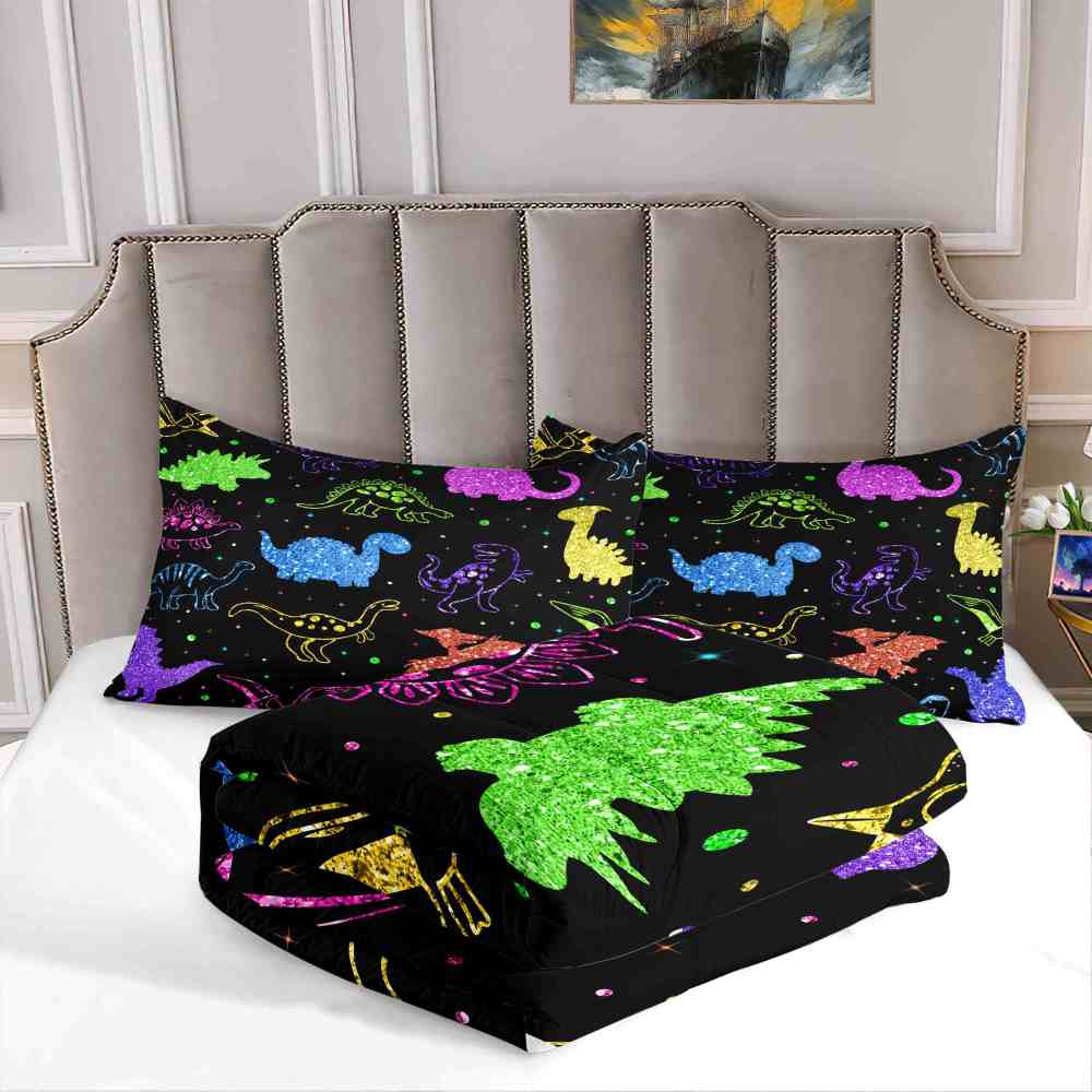 Colorful Glitter Dinosaur Comforter Set for Boys Bedroom Decor | CozyLil