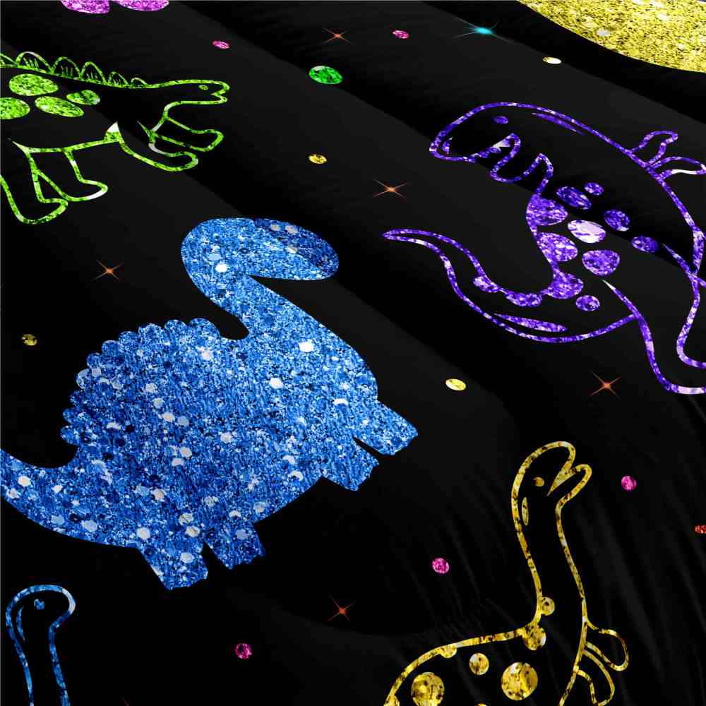 Colorful Glitter Dinosaur Comforter Set for Boys Bedroom Decor | CozyLil