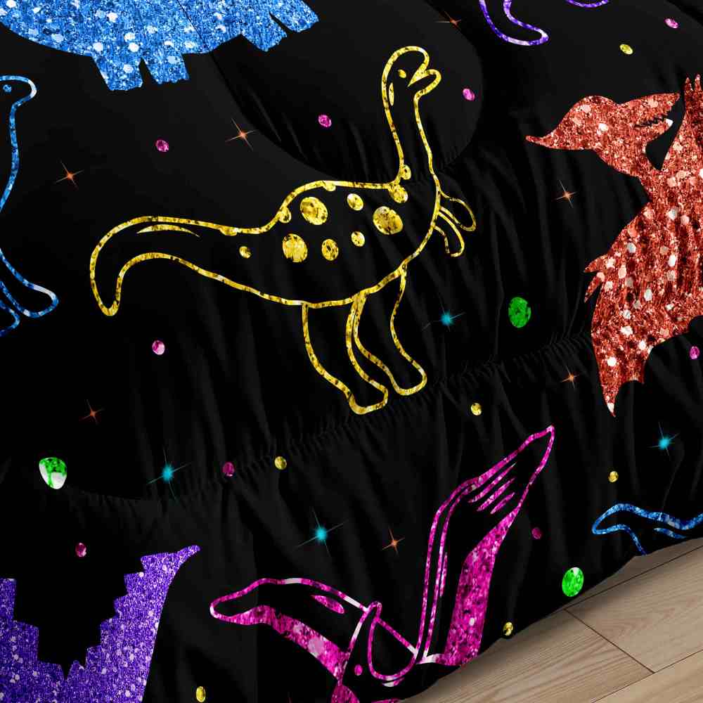 Colorful Glitter Dinosaur Comforter Set for Boys Bedroom Decor | CozyLil