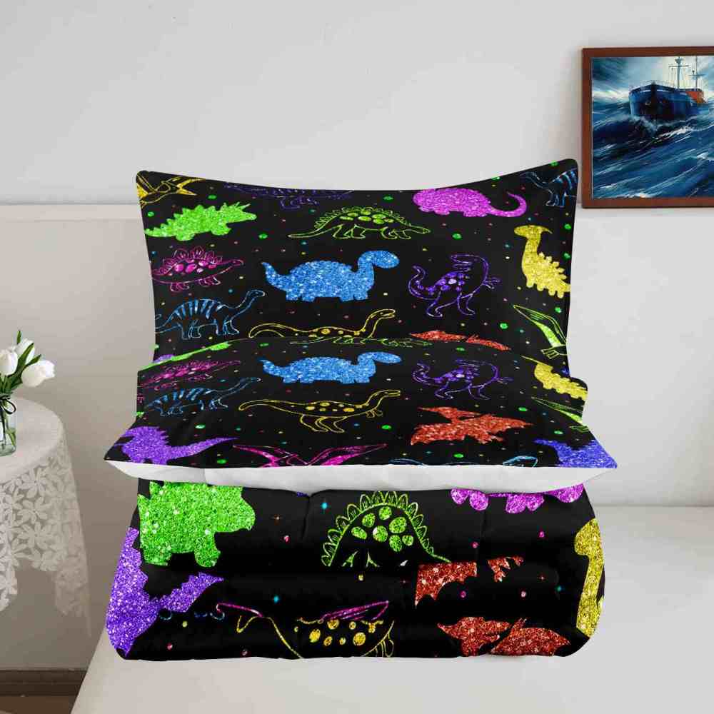Colorful Glitter Dinosaur Comforter Set for Boys Bedroom Decor | CozyLil