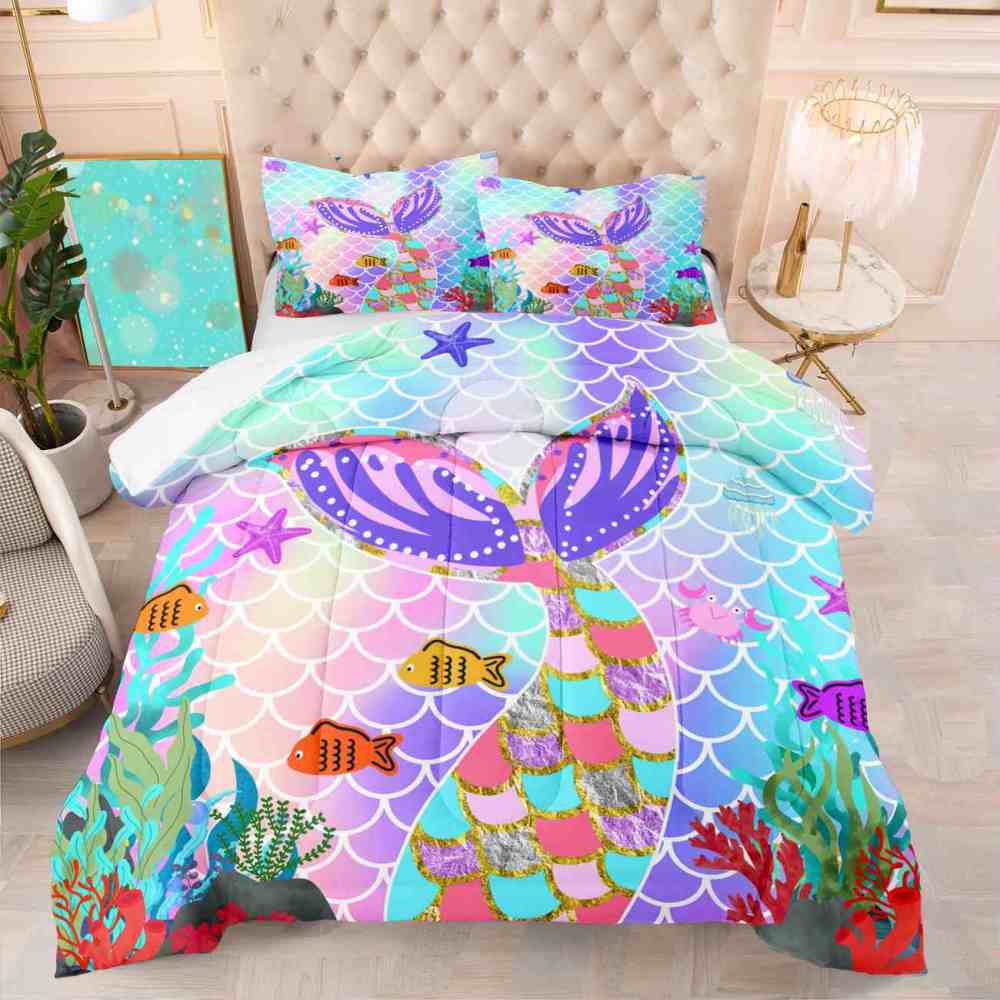 Sparkling Scale Mermaid Tail Comforter Set for Girls | CozyLil