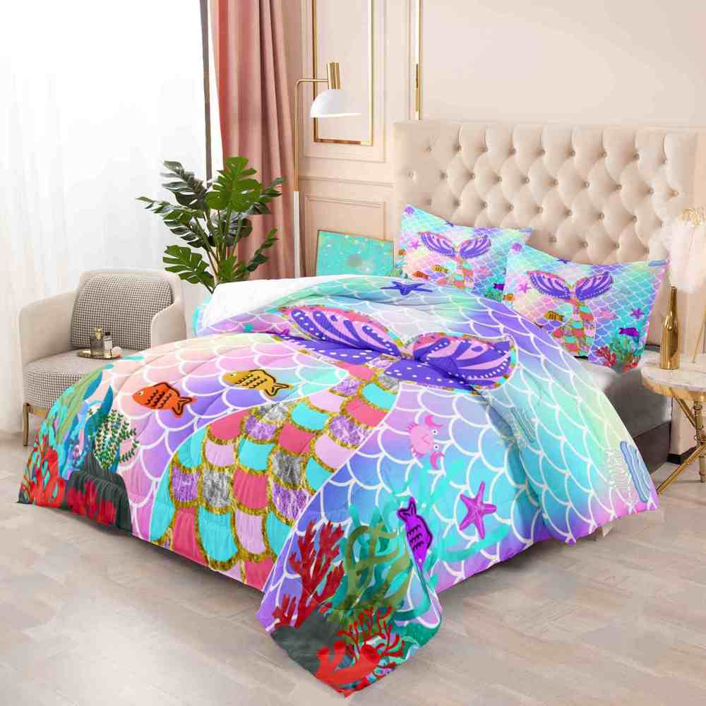 Sparkling Scale Mermaid Tail Comforter Set for Girls | CozyLil